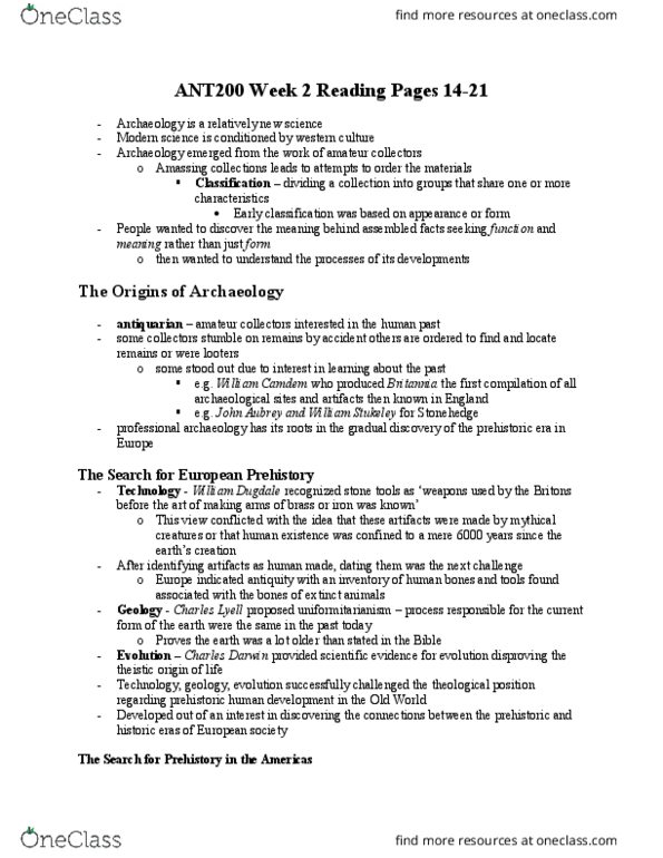 ANT200H5 Chapter Notes - Chapter Week 2: William Stukeley, List Of Archaeological Sites By Country, Uniformitarianism thumbnail